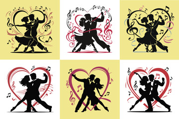 silhouette illustration of a couple dancing rumba collection