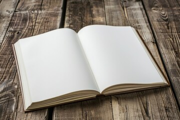 Fototapeta premium A simple open book on a wooden table, suitable for educational or literary concepts