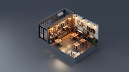 3d isometric view of a coffee place