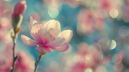   A pink flower, tightly framed, atop its stem against a softly blurred backdrop of similar blooms