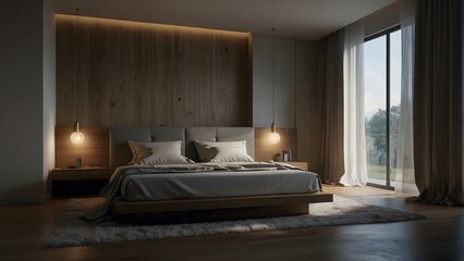 modern and minimal bedroom interior design, cinematic lighting 