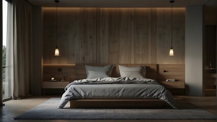 modern and minimal bedroom interior design, cinematic lighting 