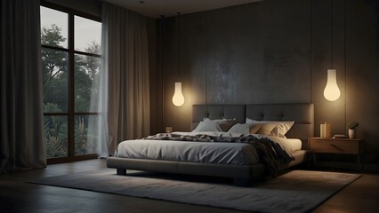 modern and minimal bedroom interior design, cinematic lighting 