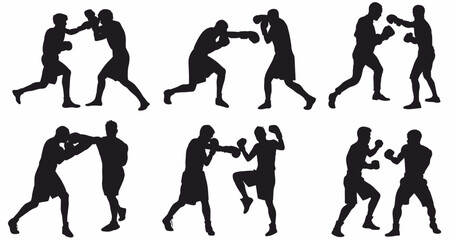 Boxer silhouettes. Set of silhouettes of boxer fighting.