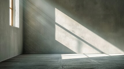   A room featuring a concrete wall and a window emitting a radiant light, which casts a shadow upon the wall