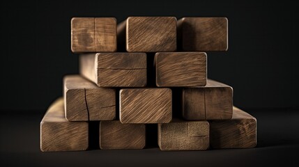 Fototapeta premium Stack of oak wooden beams and boards
