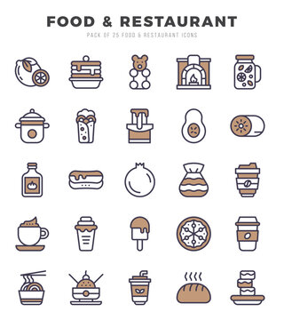 Food and Restaurant Icons Pack Two Color Style. Vector illustration.