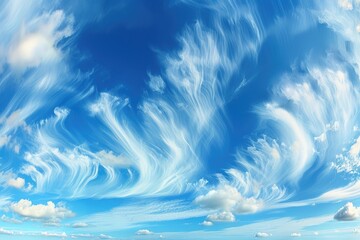 Peaceful blue sky with fluffy white clouds, ideal for backgrounds or nature concepts