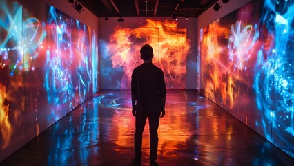 Explore Quantum Visions an immersive art experience fusing quantum concepts with captivating visuals. Concept Quantum Art, Immersive Experience, Science Fusion, Visual Spectacle