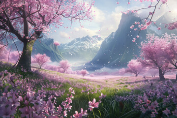 A remote valley where every blossom emits its own unique melody, creating a symphony when the wind sweeps through.