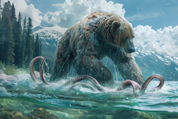 A towering beast with the torso of a bear and the lower body of a giant squid, roaming the ocean depths and occasionally wandering onto coastal lands.