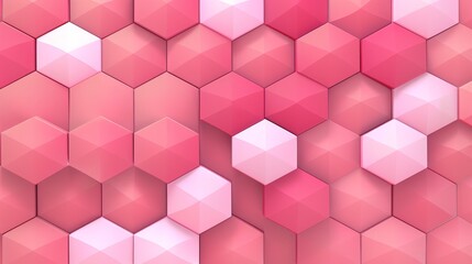   A background is filled with a pink color, upon which multiple hexagons are organized into cube-like structures, all displaying a consistent pink hue