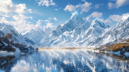 Behold the majesty of icy peaks, where glaciers kiss the sky and rivers carve their path through rugged terrain. Witness nature's grandeur in stunning 8K detail,