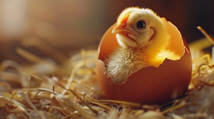 A baby chick hatching out of its egg. - obrazy, fototapety, plakaty