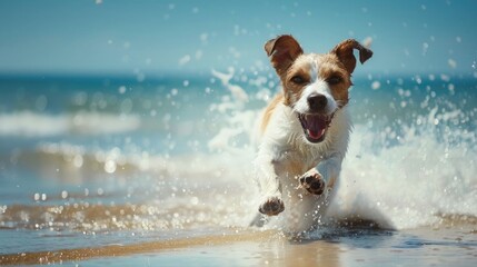 Playful Paws: The Energetic Dash of a Beach-loving Dog