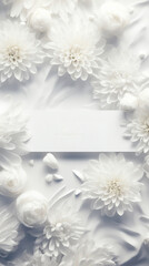 A serene scene of white flowers against a blank white card
