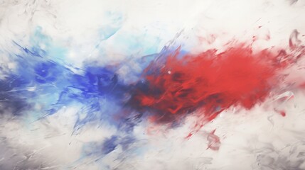 Abstract painting featuring vibrant red, white, and blue swirls on canvas