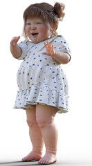 Laughing toddler child standing in a polka dot dress illustration.