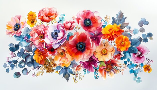 Elevate your brands identity with a unique worms-eye view anamorphic art showcasing a vibrant floral arrangement, hand-painted in watercolor with a whimsical touch, perfect for a fresh and captivating