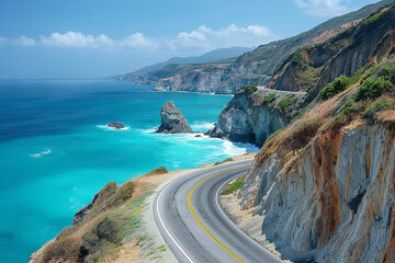 16. Coastal Cliff Drive: A thrilling coastal drive along cliffs overlooking the sea, with drivers...