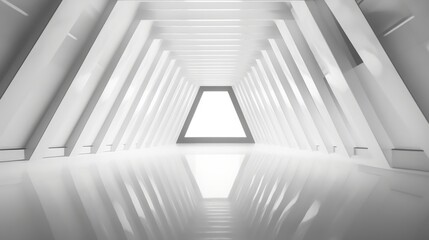 Naklejka premium A serene hallway with pristine white walls illuminated by natural light from a window