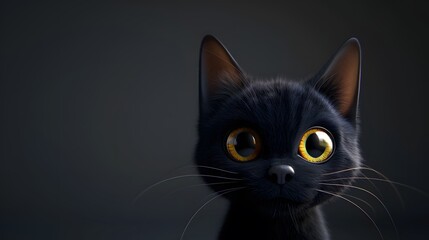 Obraz premium Black cat in the studio scene. Ideas from the cuteness of Bombay cats.