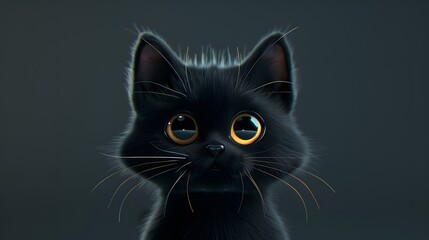 Obraz premium Black cat in the studio scene. Ideas from the cuteness of Bombay cats.