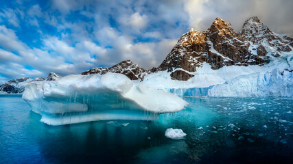 Petzval Glacier in Pardise Bay on the Antarctic Peninsula in Antarctica.
