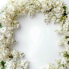 flowers on a white background,A white wedding arch with white flowers and greenery on white background