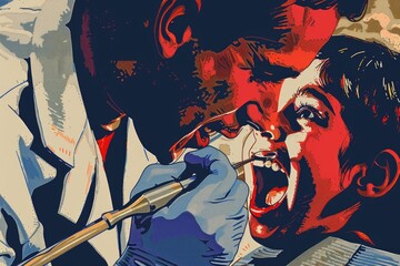 Obraz premium A man having his teeth examined by a doctor. Ideal for dental or medical concepts