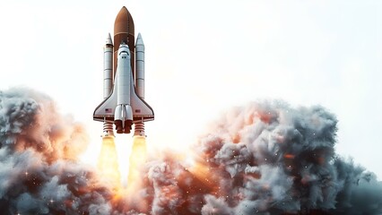 Launching a business startup into space on a white background. Concept Space Travel, Business Startups, Launch, White Background