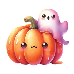 Cute Pumpkin With Ghost PNG