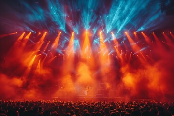 A musician stands solo on stage immersed in a stunning light show, reflecting the electrifying...