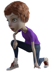 Cartoon girl crouching down getting ready to run