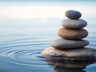 stack of stones on beach, Rock stones balance calmly Water background , concept Calm meditation pure mind high quality image HD 