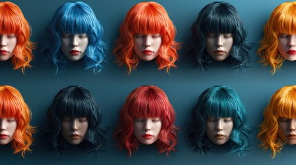 Vibrant Wig Ensemble: A Spectrum of Colored Hair