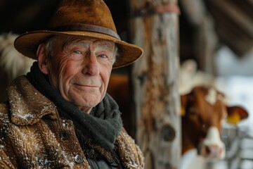 Obraz premium A cowboy in traditional attire with a blurred face, highlighting the rustic lifestyle and rugged fashion
