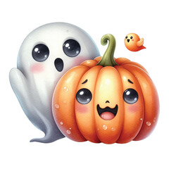 Cute Pumpkin With Ghost PNG
