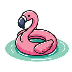 Illustration Graphic Cartoon of a Pink Flamingo Pool Float Ring Floating on Water