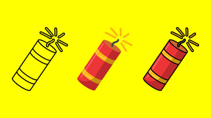 set of firecrackers of different styles with yellow illustrated background 