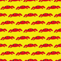 Crabs pattern of red color with yellow illustrated background 