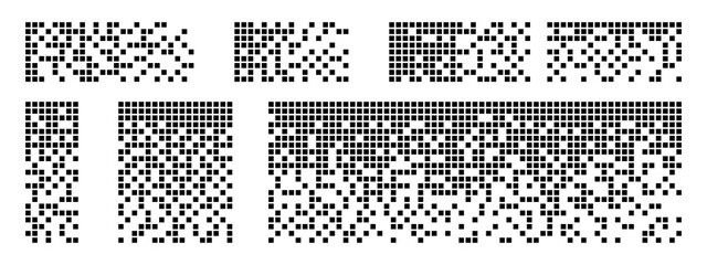 Pixel textures. Pixel disintegration background. Pixel effect. Dispersed dotted pattern. Disintegration Concept. Set of pixel mosaic illustrations.