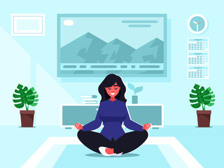 sitting in her room and woman is doing yoga 