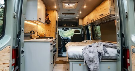 rear view of the interior of a modern camper van