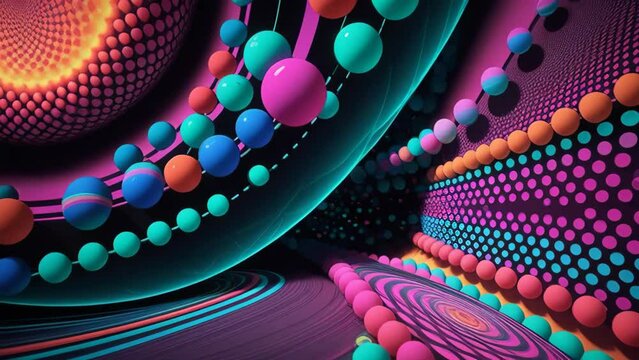 Multicolored abstract background with 3d shapes in the style of psychedelic vibrant stippling