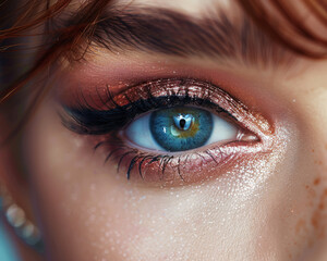 Macro photo of a Beautiful young photo models eye with creative make-up