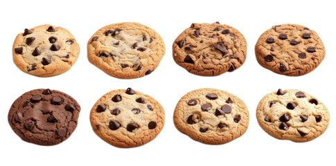 Collection of chocolate cookies isolated on transparent background