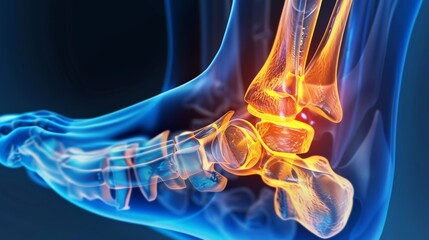 X-ray of a human ankle joint showing bones and ligaments