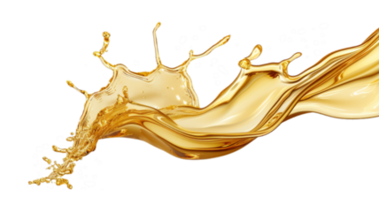 Golden oil splash isolated on transparent background