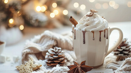 Beautiful Christmas composition with hot chocolate 